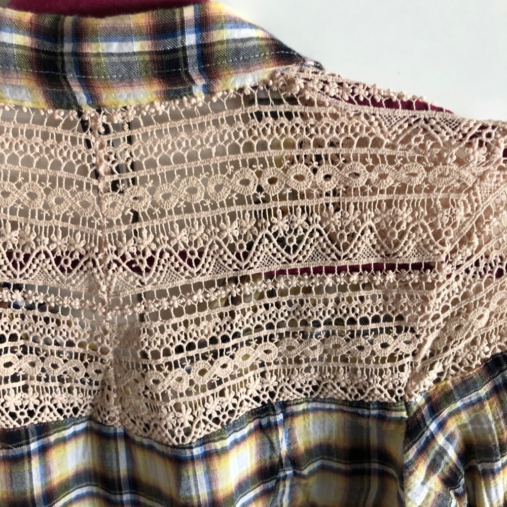 Free People Plaid & Lace Button Down - Picture 6 of 6